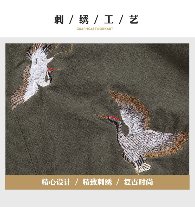 Men Kimono Crane Embroidery Harajuku Japanese Style Cardigan Casual Cotton Men Samurai Costume Yukata Asian Clothes Men Jackets