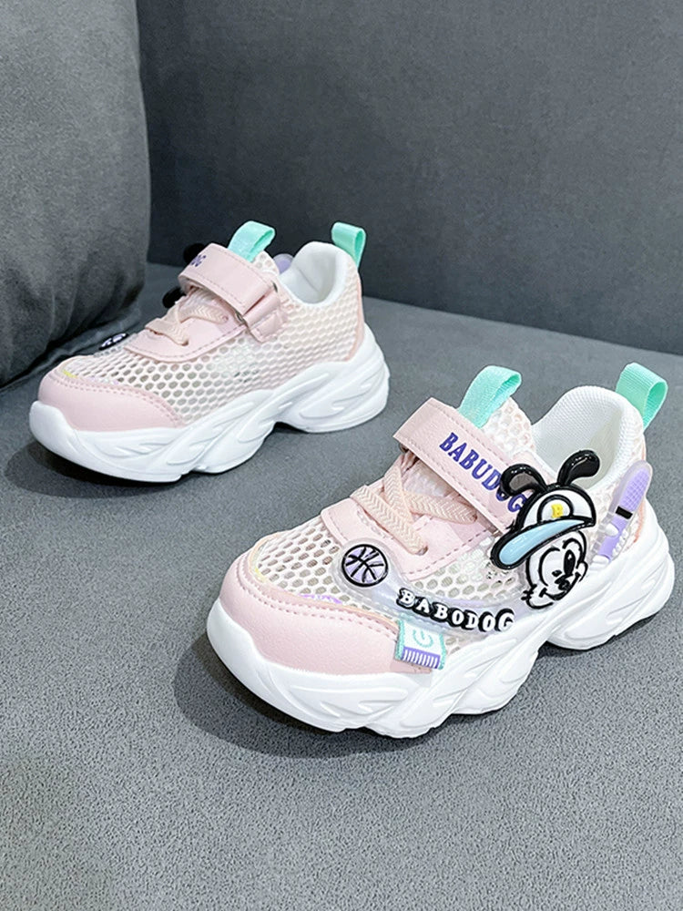 Babu Dou Summer Baby Functional Shoes Cartoon Soft Bottom Single Mesh Breathable Sweat Absorbing 1-5 Years Old Baby Boys and Girls Running Shoes