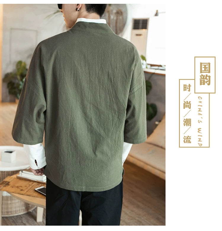 Men Kimono Crane Embroidery Harajuku Japanese Style Cardigan Casual Cotton Men Samurai Costume Yukata Asian Clothes Men Jackets
