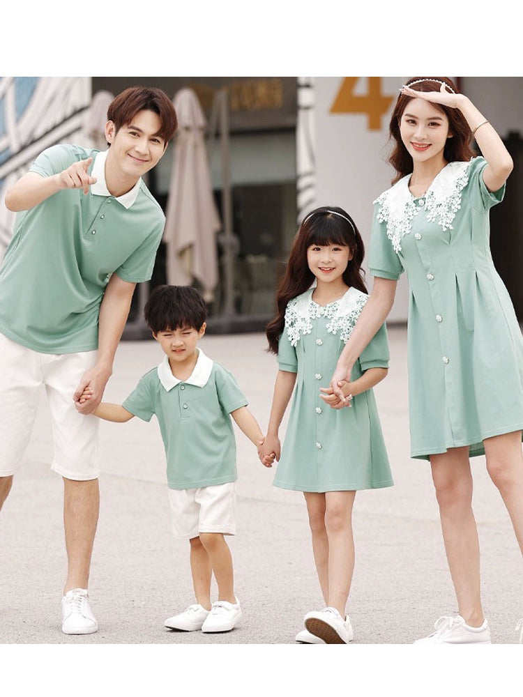 A Family of Three and Four Internet Celebrity Parent-Child Clothes  New Arrival Trendy Summer Clothes Western Style Mother-Daughter Dress Mother-Child Clothes for the Whole Family