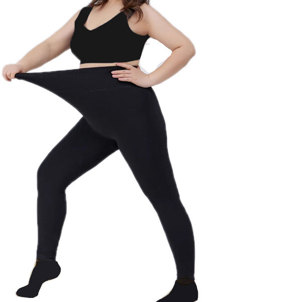 Women's Plus-Size Leggings, Autumn and Winter Thick Fleece Leggings, Thick High-Waisted Polyester Pants for Women, 100kg Fat mm
