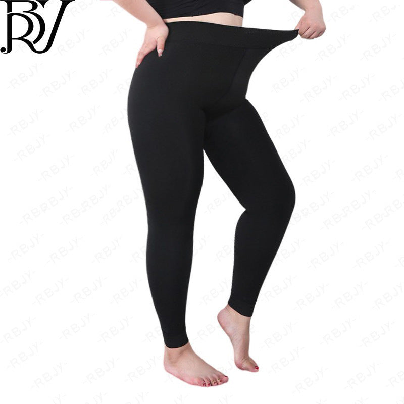 Women's Plus-Size Leggings, Autumn and Winter Thick Fleece Leggings, Thick High-Waisted Polyester Pants for Women, 100kg Fat mm