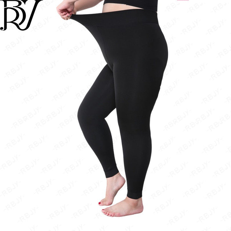 Women's Plus-Size Leggings, Autumn and Winter Thick Fleece Leggings, Thick High-Waisted Polyester Pants for Women, 100kg Fat mm