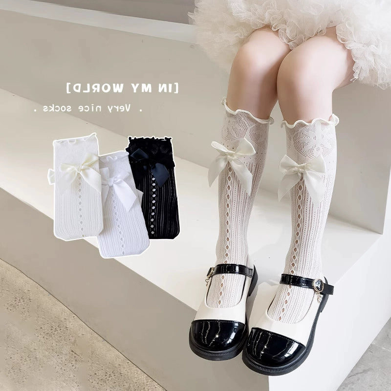 Girls' Stockings Summer Thin Bows Lace Thigh High Socks Lolita Cut Out Mesh Stockings Kids Princess Socks