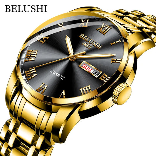 Top Brand Luxury Gold Mens Watches Luminous Waterproof Full Steel Watch Quartz Men Date Business Wristwatche Relogio Masculino