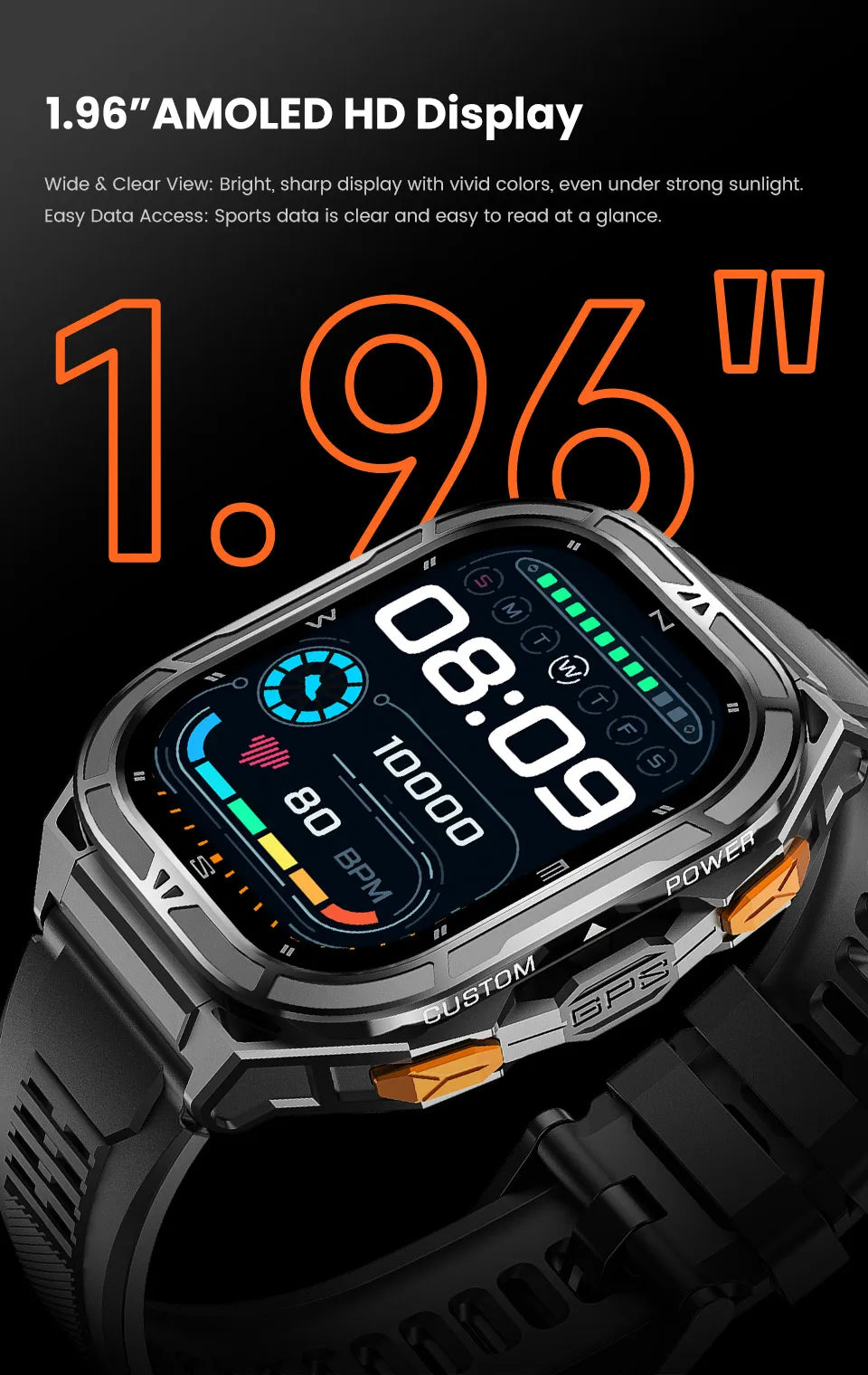 2026 GPS Smart Watch for Men Rugged Outdoor Duan Band Accurate Sports Tracking 7/24 Health Monitoring 1.96" AMOLED Display