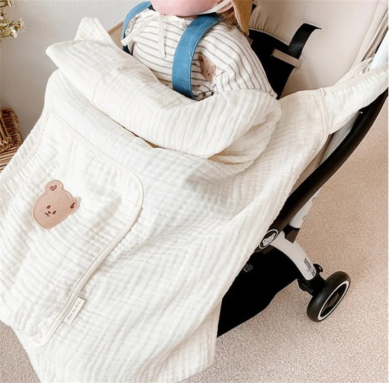 Baby Carrier Cover Muslin Hooded Mosquito Protection Blanket for Hip Seat Stroller Lightweight Breathable Infant Cape 80*100cm