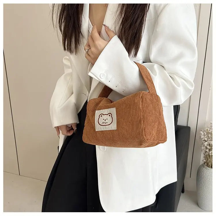 Bear Large Makeup Bag for Women Corduroy Cosmetic bag Make up Bags Zipper Pouch with handle Cosmetic Organizer Toiletry Bag