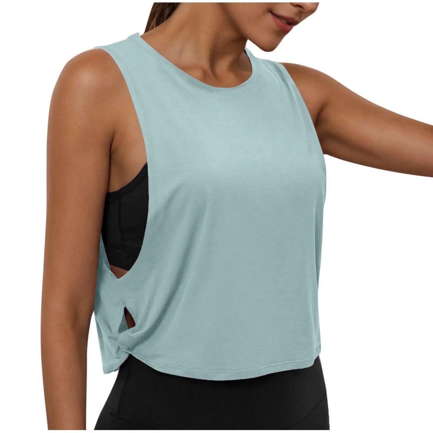 Women Sleeveless Yoga Tops Athletic Vest Breathable Blouse Cover Up Gym Workout Cool T-Shirt Running Short Tank Crop Top