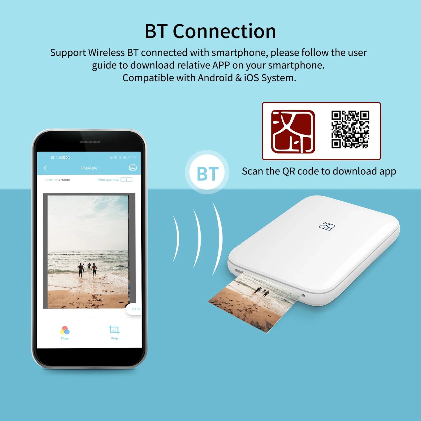 HPRT MT53 Photo Printer Bluetooth Portable Pocket Mini Instant Digital Zink Tech for Mobile Phone Thermal Sublimation Impresora