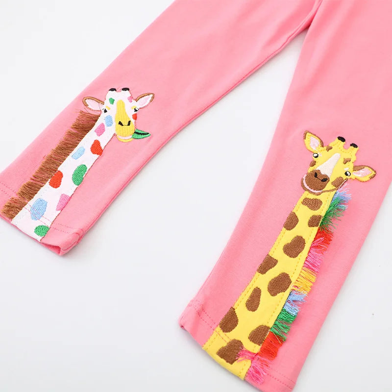 Jumping Meters 2-7T New Arrival Girls Leggings Pants With Giraffe Embroidery Toddler Skinny Pants For Kids Clothing