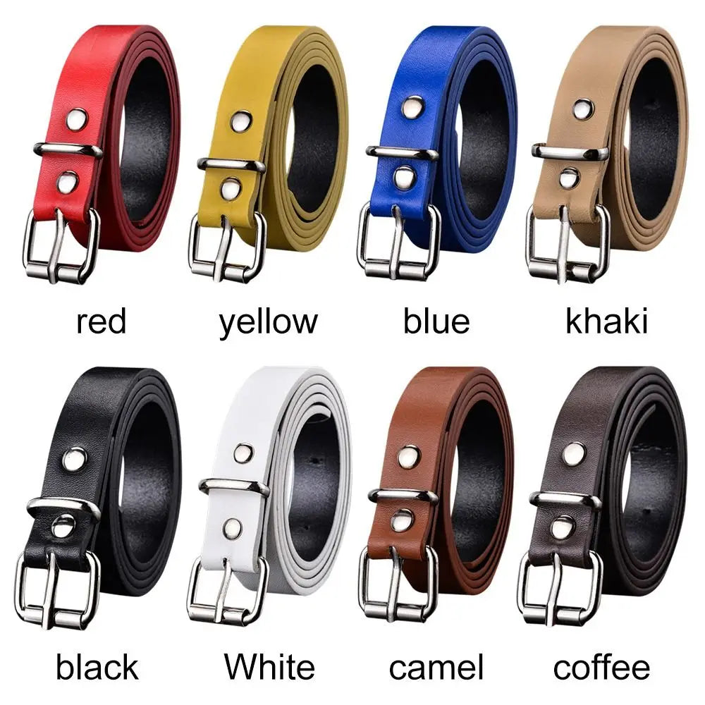 Boys Girls Retro Casual Trouser Dress Belts Thin Waist Strap Children Leather Belt Pin Buckle Waistband