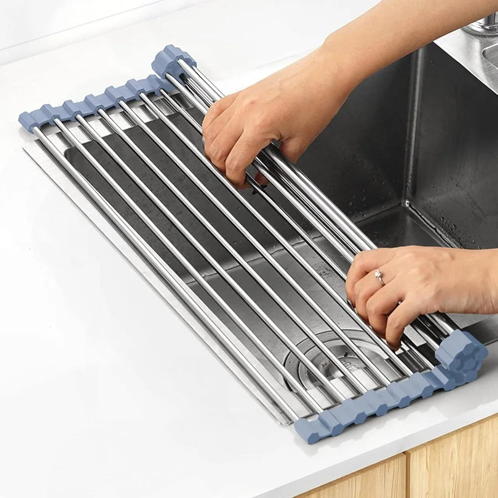 Garden Furniture-Over The Sink Dish Drying Rack, Roll Up Dish Drying Rack Kitchen Dish Rack Stainless Steel Sink Drying Rack,