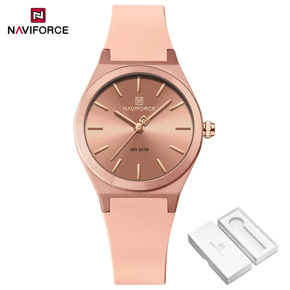 NAVIFORCE Women Watches Silicone Strap Women Quartz Wristwatches Waterproof Round Dial Retro Watch Ladies Girls Reloj Para Mujer