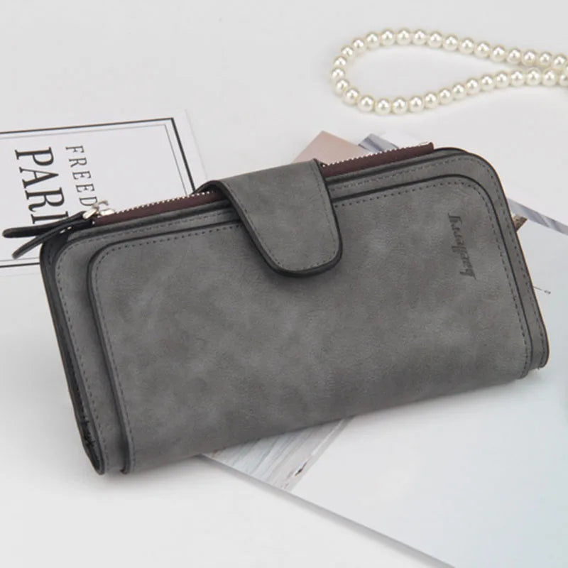 Baellerry Women's Long Wallet High Quality with Buckle Multiple Card Slots Mobile Phone Holder Hand-held Bag