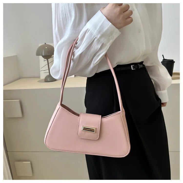 Minimalist Shoulder Bag for Women Simple Solid Color Underarm Bag Women's Buckle Handbag and Purse Fashion Small Top-handle Bags