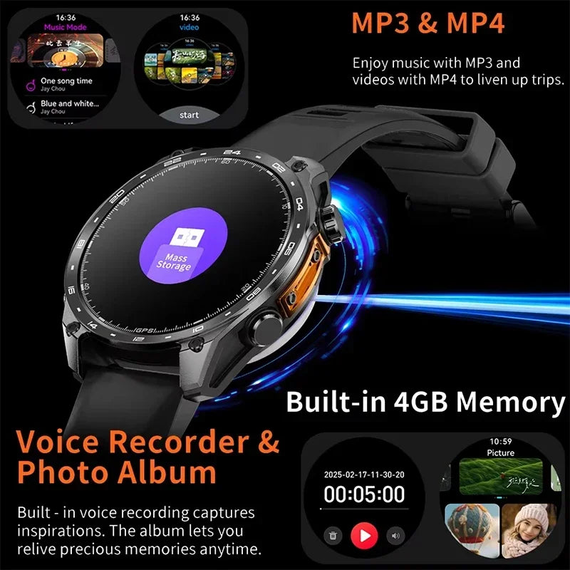 2026 New Smart Watch for Men with Built in GPS Maps 100+ Sport Modes 3ATM Waterproof BT Call MP3 MP4 Playback Altitude Compass