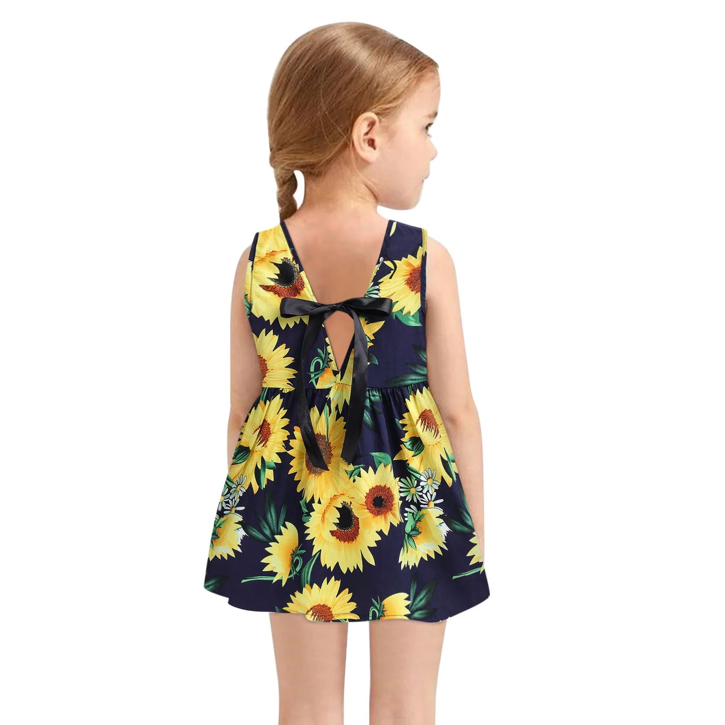 Vestido informal para niñas pequeñas de 6 a 6 años, vestido de moda sin mangas con estampado de girasoles, falda, vestidos de princesa, ropa de verano 2023