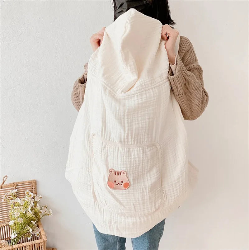 Baby Carrier Cover Muslin Hooded Mosquito Protection Blanket for Hip Seat Stroller Lightweight Breathable Infant Cape 80*100cm