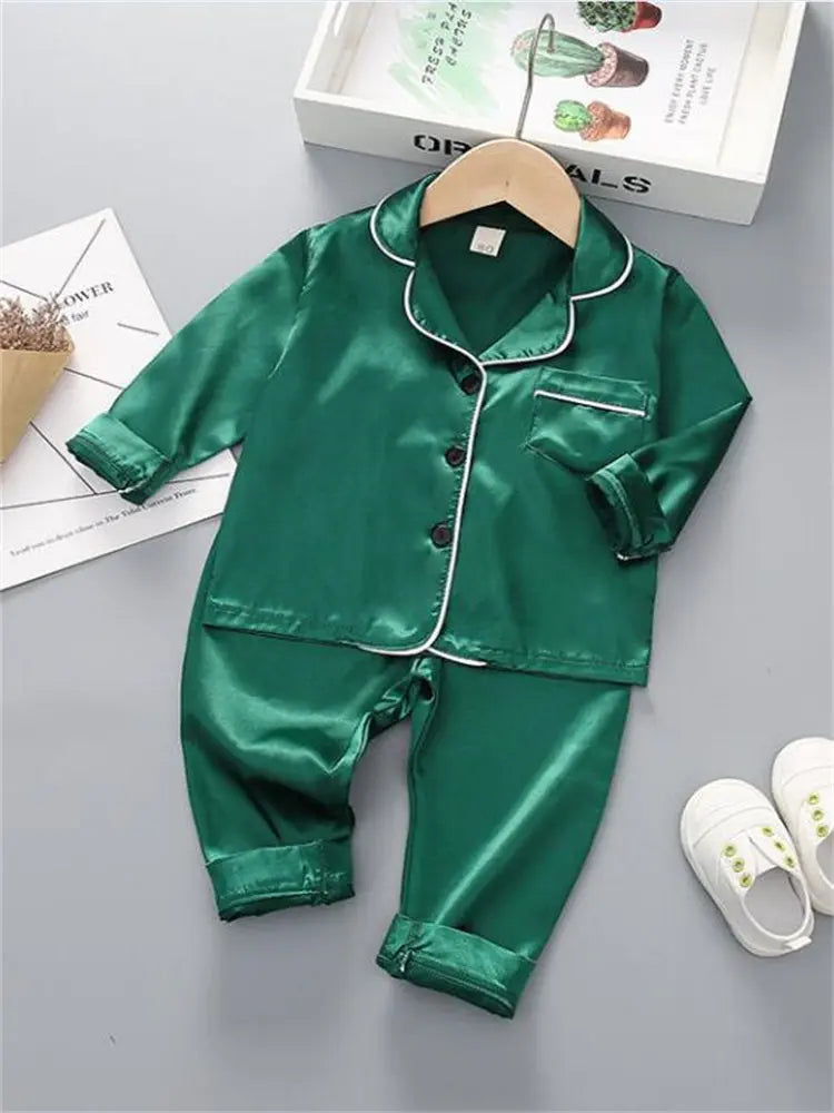 Boys Girls Kids Pajama Sets Causal Solid Long Sleeve T-Shirt Tops with Pants Toddler Baby Sleeping Clothes Pijamas Sleepwear