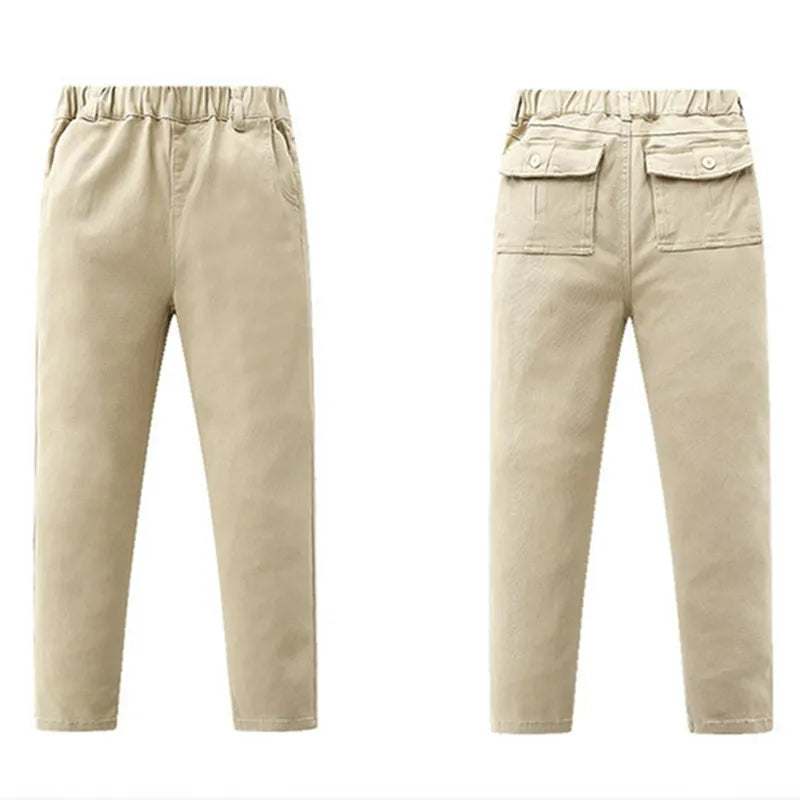 Children's School Uniform Khaki Pants Spring Autumn Kids Casual Cotton Straight Trousers For Teen Boys 4-15 Years Wear