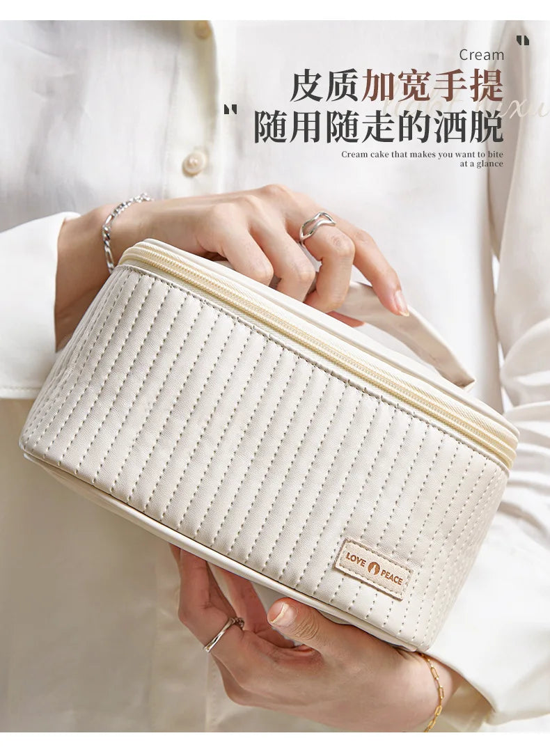 Makeup Bags for Women Travel Toiletry Cute Cases Bag Portable Solid Color Makeup Organizer Box Cosmetic Bag Neceser PU Leather