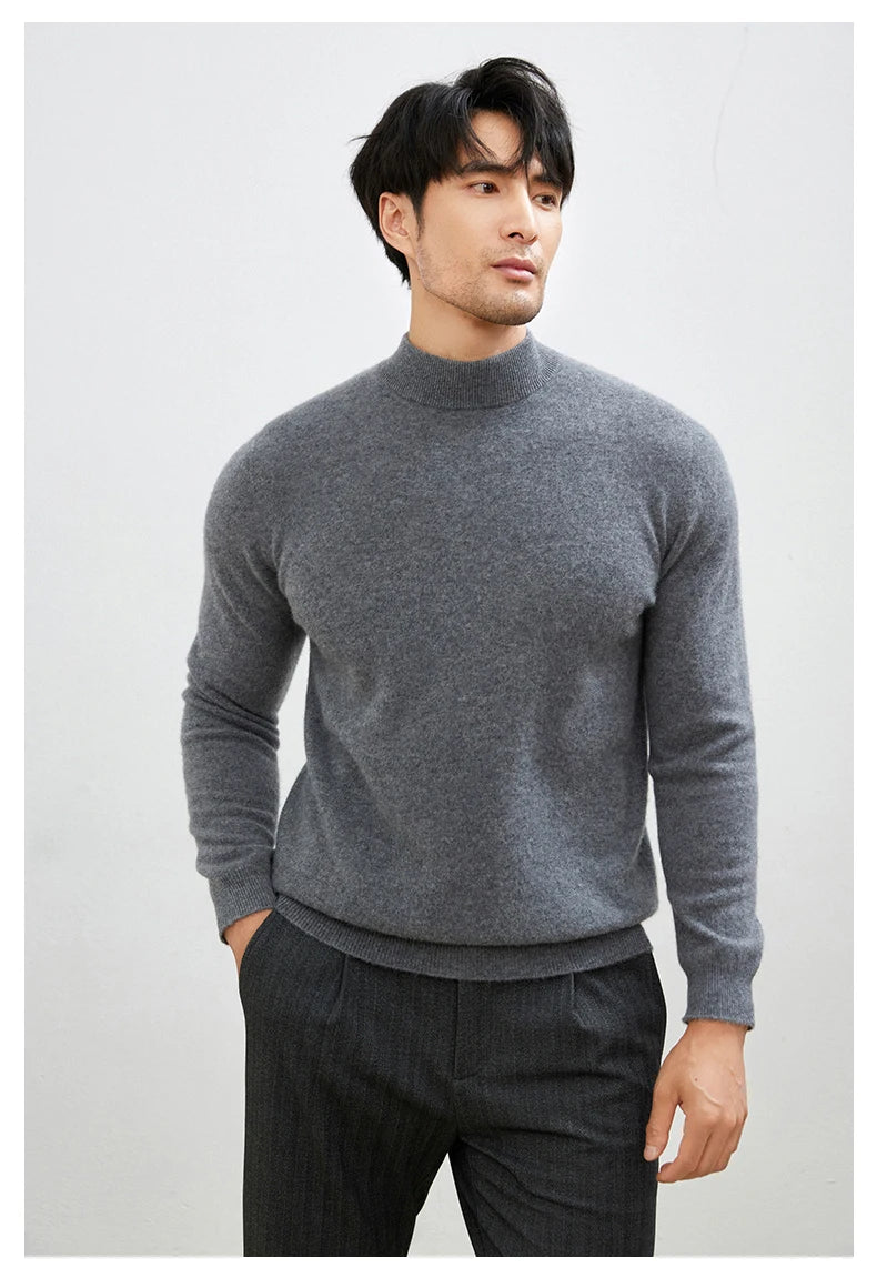 100% Pure Cashmere Men's Sweater Half High Neck Pullover Youth Business Casual Long Sleeve Jumper Spring/Autumn High-End Jacket