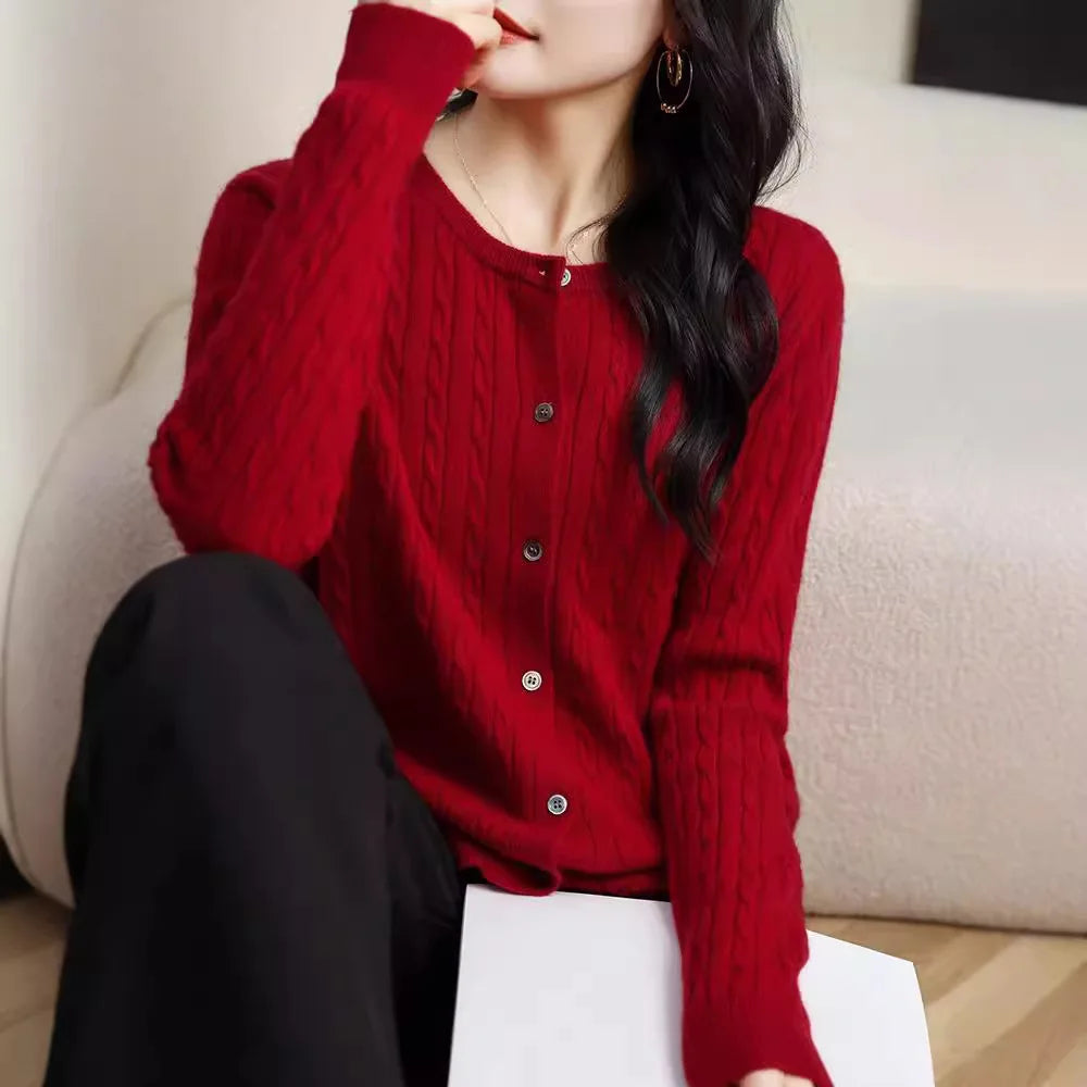Women Cardigans Spring Autumn Winter Long Sleeve Knitted Sweaters O-neck Thick Warm Fashin Korean Cardigan Slim Fit Tops 2026