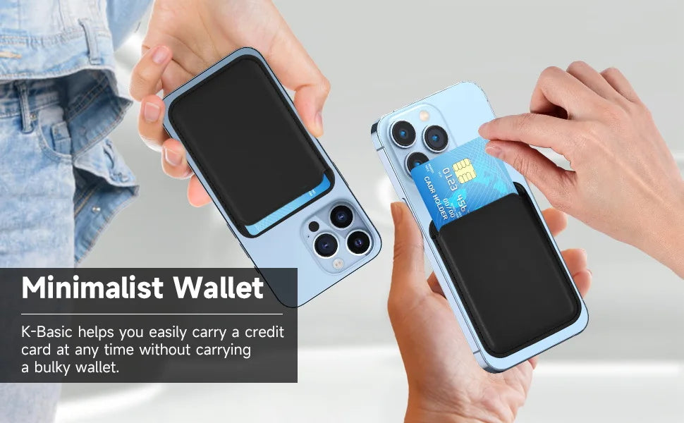 Magnetic Leather Card Sleeve Card holder for Phone 17 16 15 14 13 12, Men & Women Adhesive Back Case, Portable Card Pocket Cover