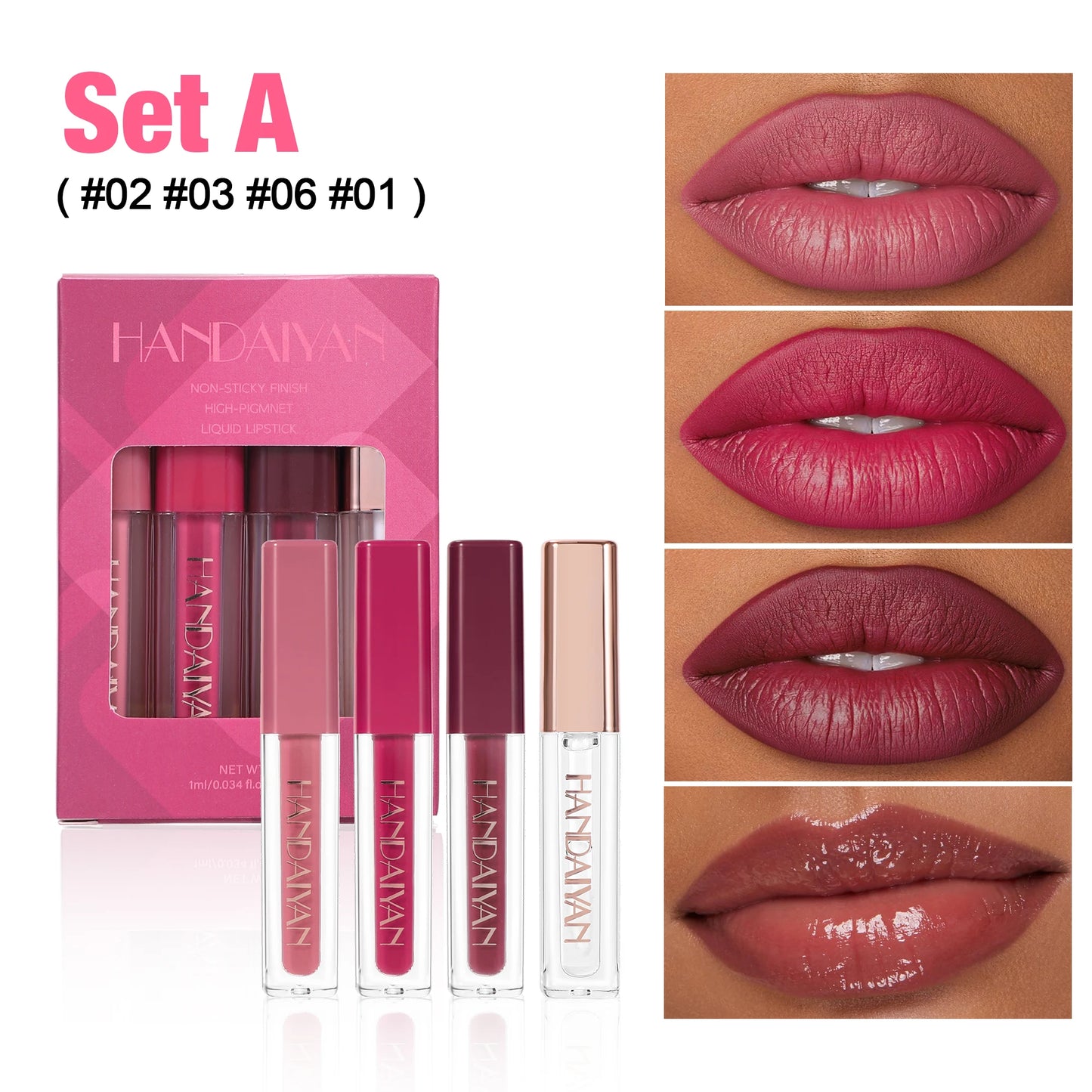 4pcs Velvet Lip gloss Set Liquid Lipstick Kit Easy Color Long Lasting Waterproof Lip Tint Oil Non-Stick Makeup Lip Glaze Set