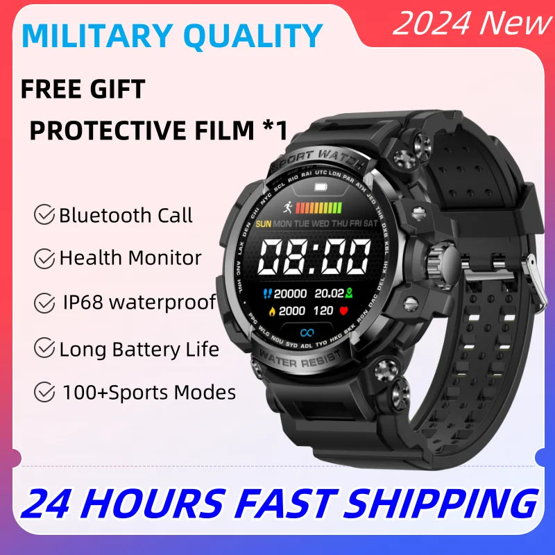 New Military Outdoor Sports Fitness Smart Watch For Men Bluetooth Call Fitness Tracker Health Monitoring Blood Oxygen Waterproof