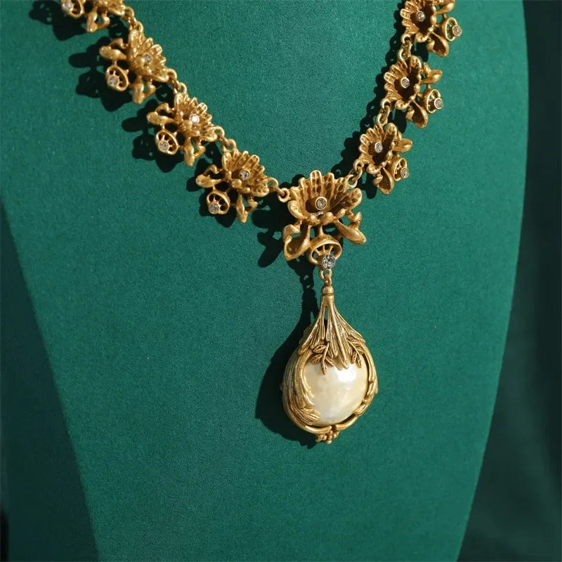 Baroque Style Freshwater Pearls Necklace Jewelry Sets For Women Gold Color Wedding Ring Set Bridal Nightwear Pendant 2025 Trend