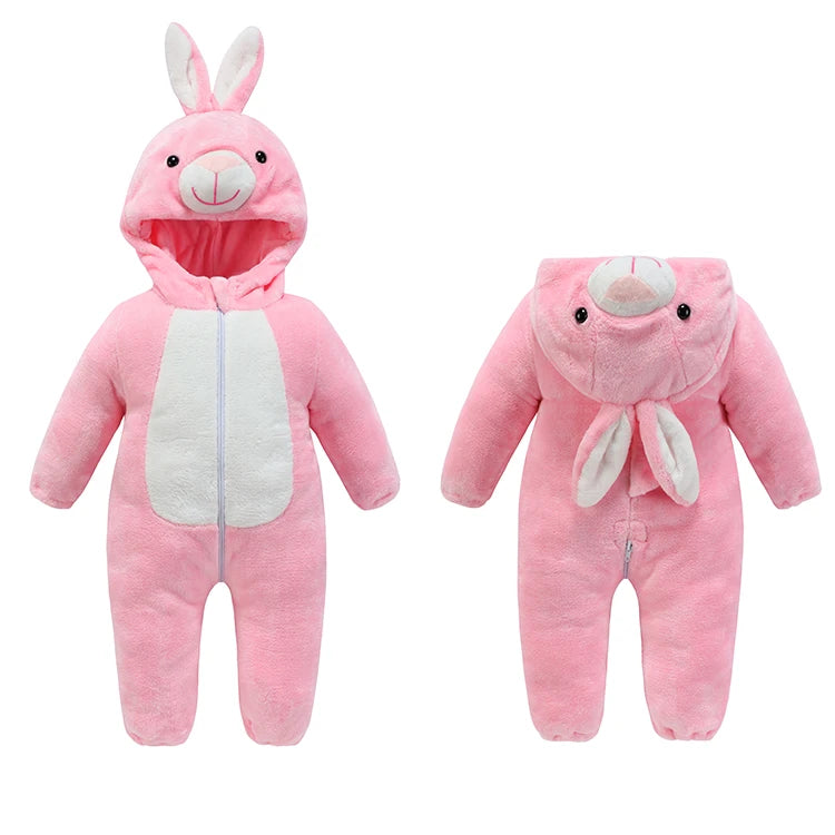 Kigurumi Baby Romper for Boys 0 to 3 6 9 12 18 24 Months Tiger Rabbit 2024 Winter Warm Newborn Kids Girl Jumpsuit Zipper Clothes