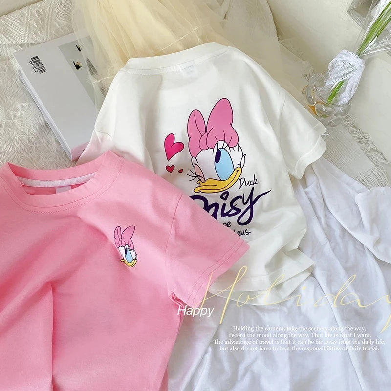 Disney Summer Girls Short Sleeve Girls Clothes T-Shirts Cartoon Mickey Mouse Minnie Cotton Print Baby Top Birthday Gifts