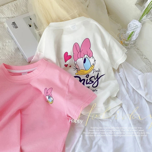 Disney-ropa de manga corta para niña, camisetas de algodón con estampado de dibujos animados de Mickey Mouse y Minnie, regalos de cumpleaños para bebé