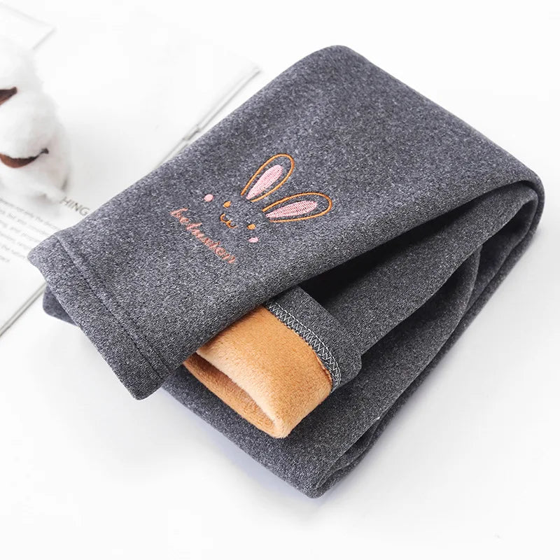 Kids Girl's Leggings Autumn Winter Thick Warm Children Bottom Pants Cute Cartoon Rabbit Elastic Waist Trousers For Girls 2-8Yrs