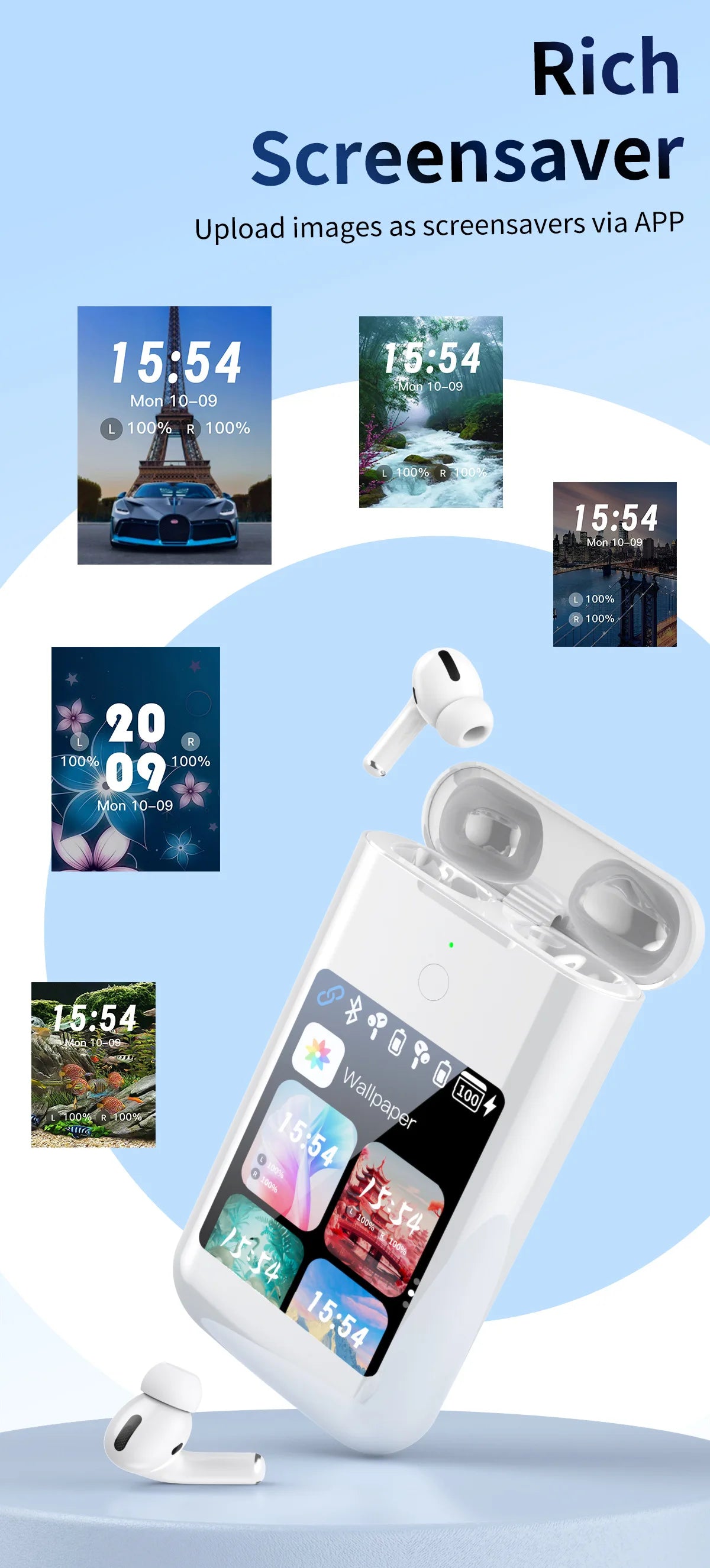 Large Screen Touch Earphone Large Battery Multiple Function In Ear Style Headphone Flashlight Power Bank Headphone Music Game