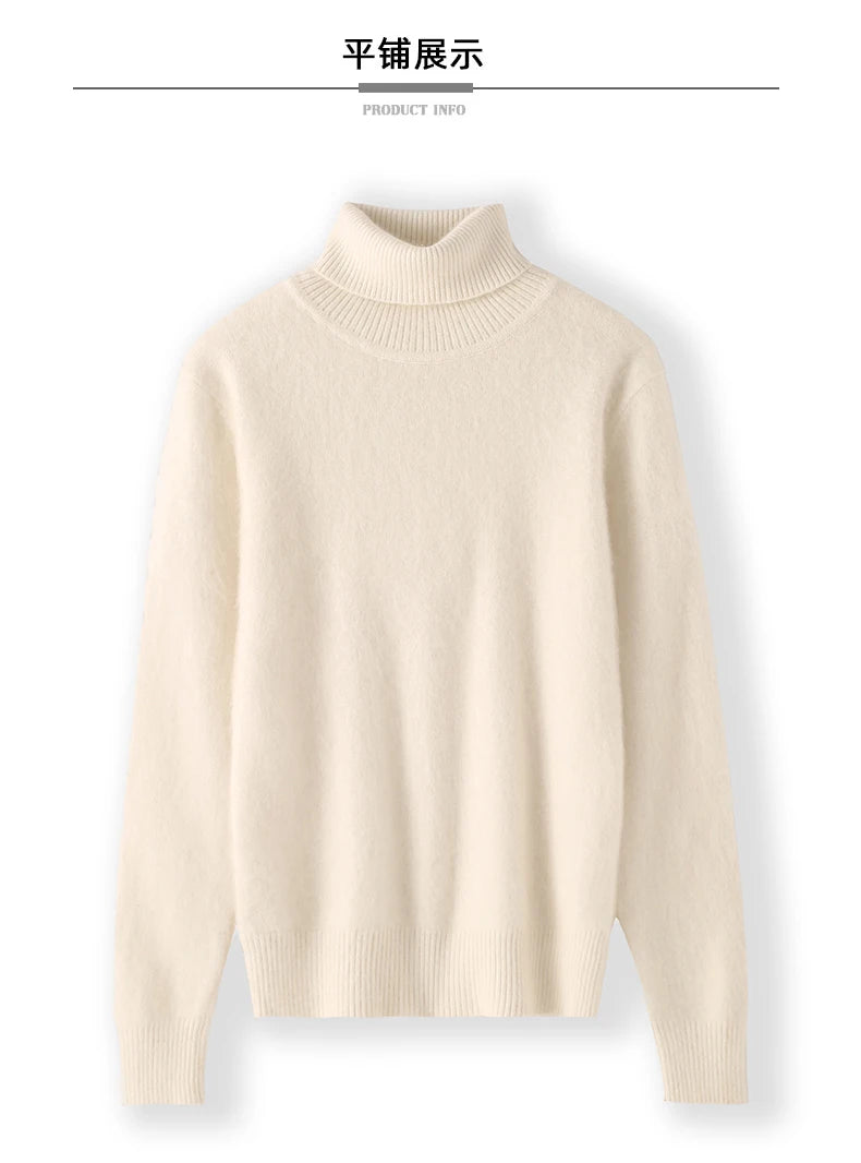 100% Mink Cashmere Top-Lapel Women Sweater Long-sleeves Fashion High-elasticity Sexy Winter Knitted Pullover Girl Tops 2024