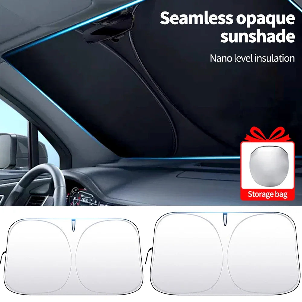 Car Sunshade Umbrella for Windshield, Foldable Parasol with 360° Rotating Handle, UV Protection Sun Shade for Summer