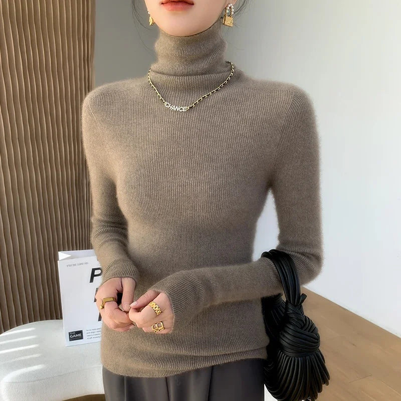 100% pure cashmere sweater women  sweater slim fit sweater versatile for autumn and winter knitted high neck cashmere