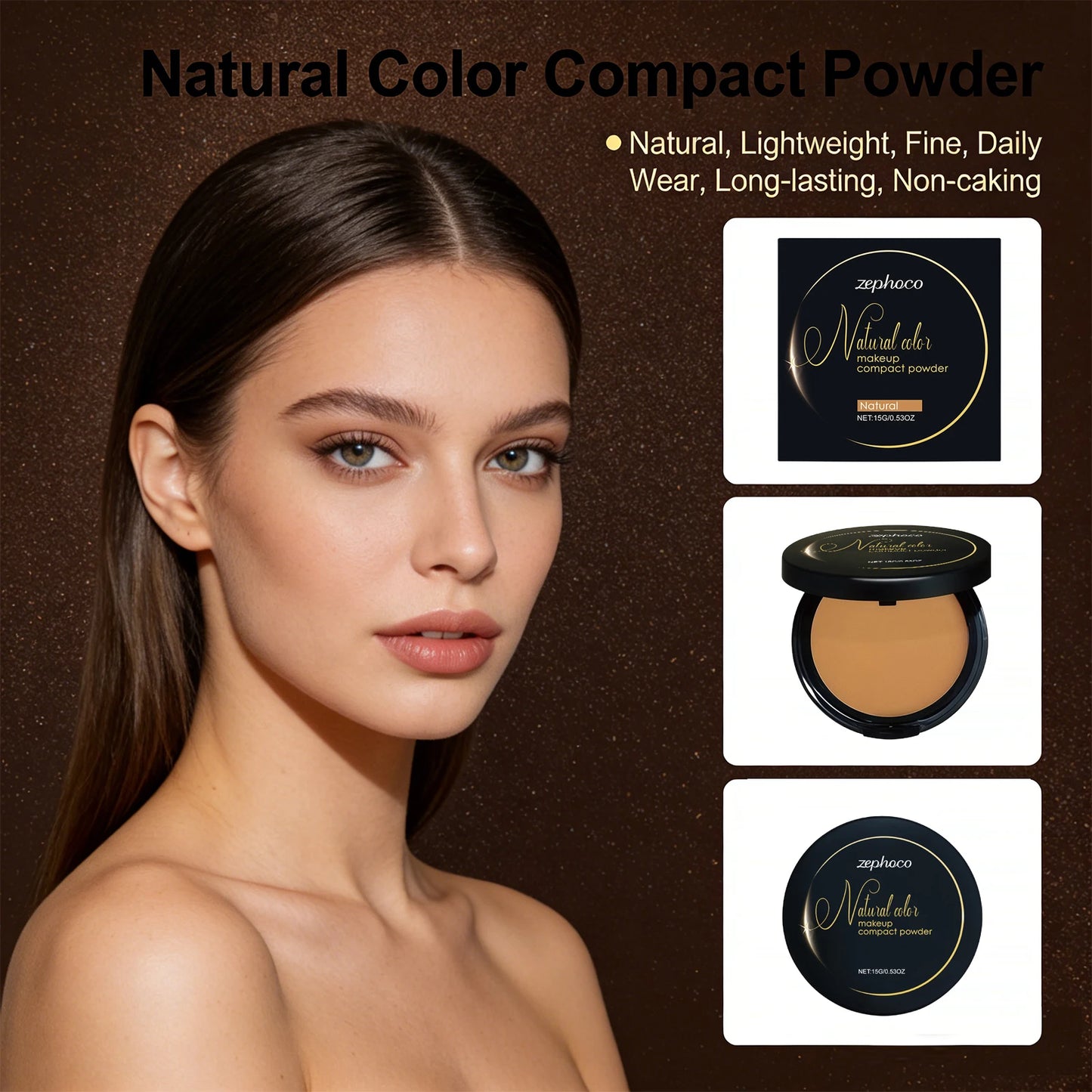 Oil Control Pressed Powder Matte Setting Long Lasting Three-Color Foundation Powder Dark Skin Natural Makeup Compact Powder