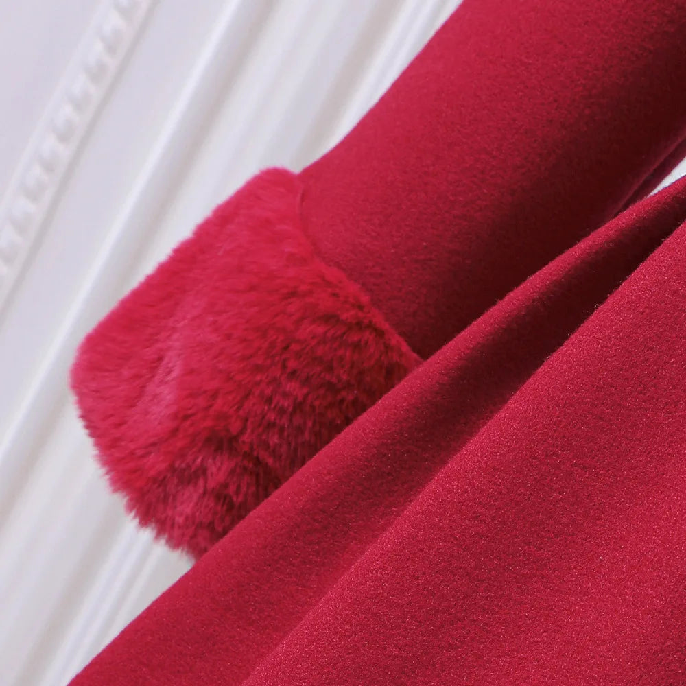 Young Girls' Red Fleece Coat Set And Beret Winter & Fall Jacket & Long Sleeves Warm Outerwear Girls Princess Outfit Clothing