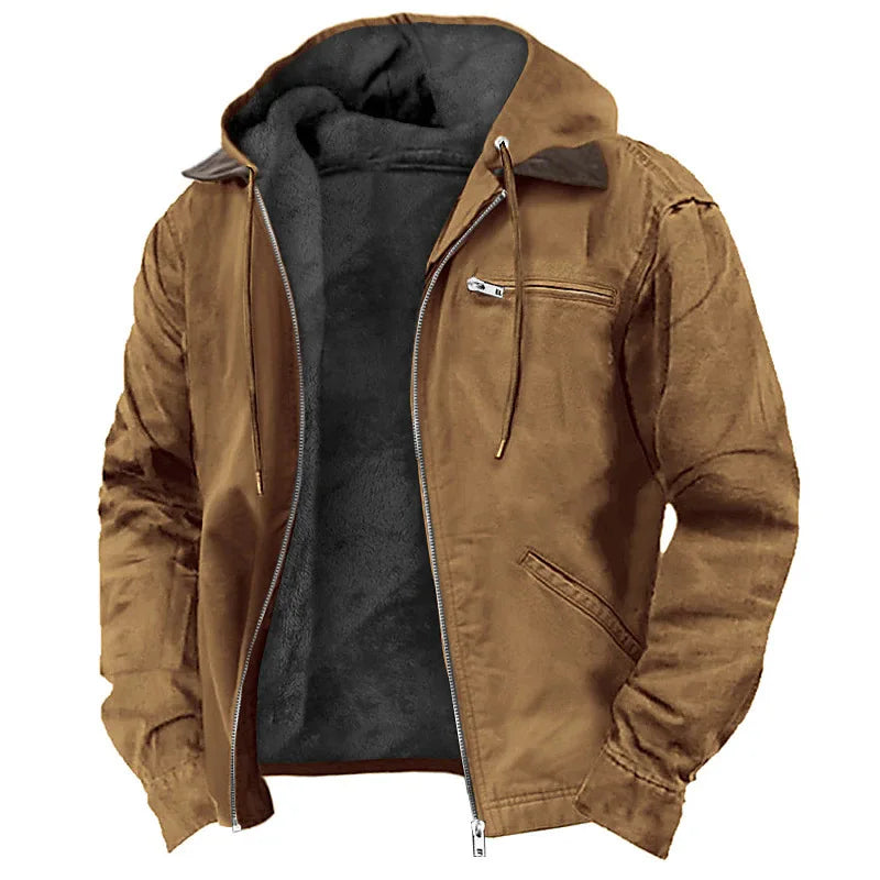 Jacket man 2026 casual coat casual European exclusive solid-color hooded cotton casual men's wear fleece zipper pocket jackets