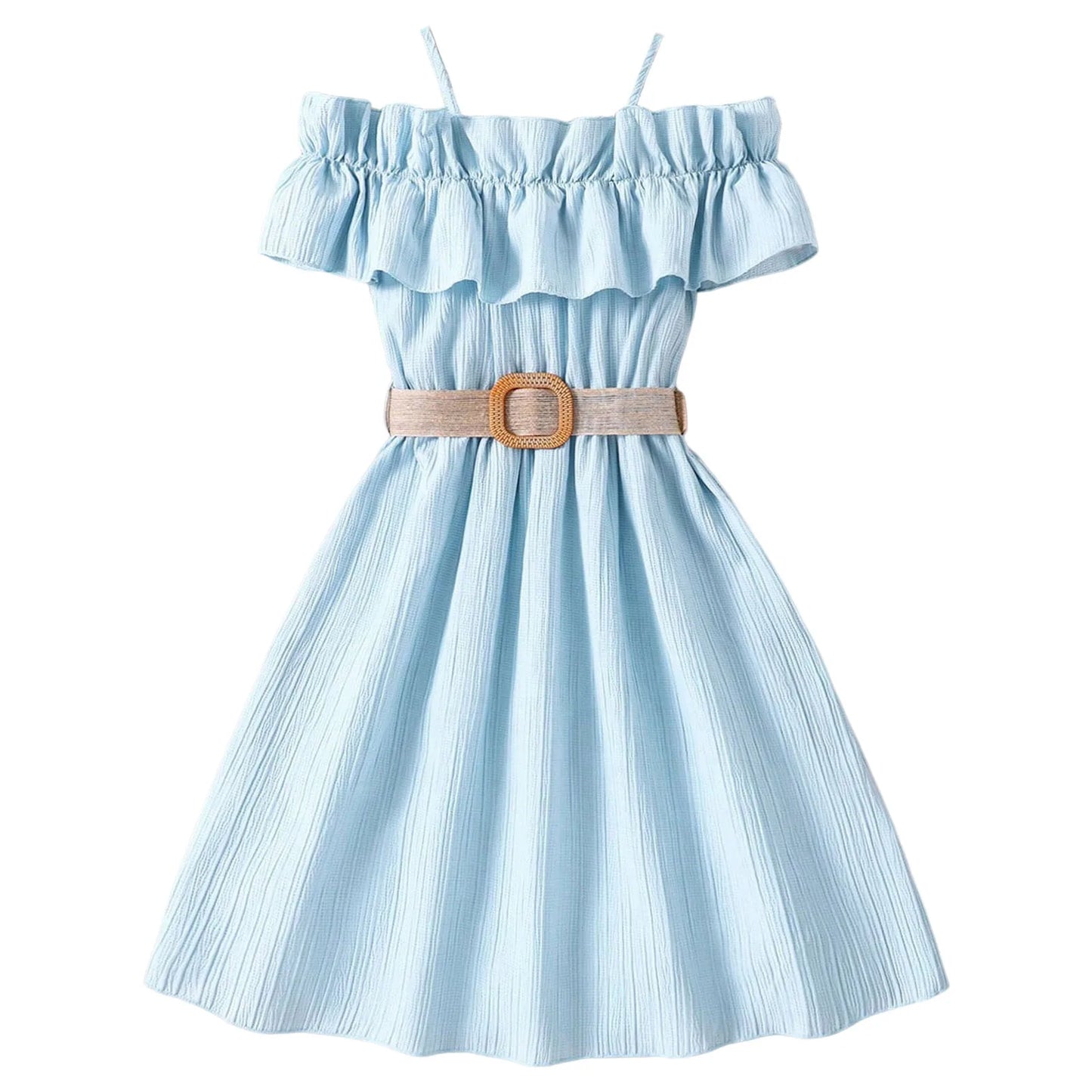 Vestido de fiesta de noche elegante para niñas, Color sólido, sin mangas, con hombros descubiertos, Vestido de playa para adolescentes con cinturón, para niños y niñas de 7 a 12 años