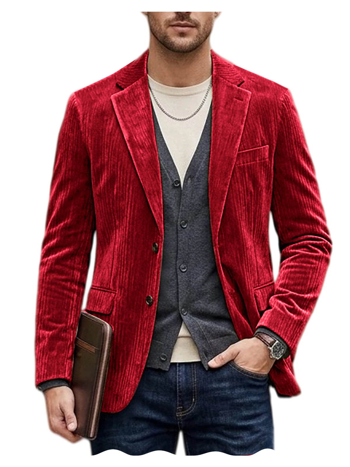 Men's Corduroy Blazer Jacket Casual Double-Sided Snow Cotton Slim Fit Notched Lapel Sport Coat for Business Daily Wear