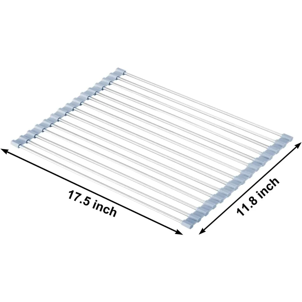 Garden Furniture-Over The Sink Dish Drying Rack, Roll Up Dish Drying Rack Kitchen Dish Rack Stainless Steel Sink Drying Rack,