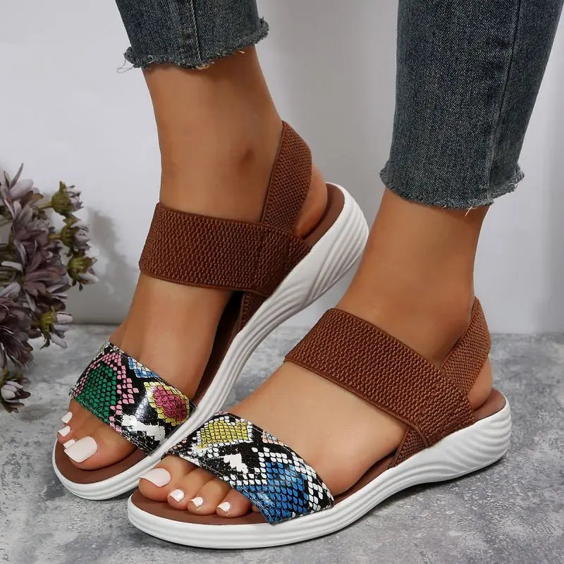 Snakeskin Print Wedge Sandals for Women Summer 2025 Fashion Non Slip Beach Shoes Woman Lightweight Causal Sports Sandalias Mujer