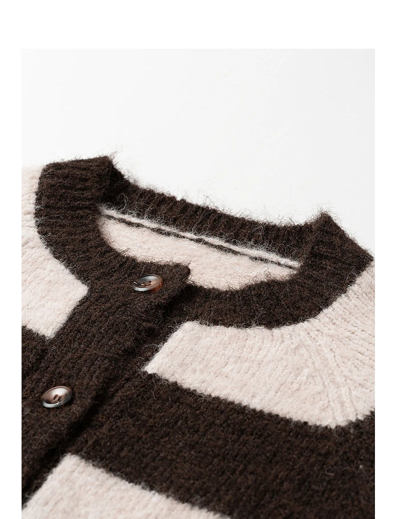 TOYOUTH Women Sweater 2025 Autumn New Color Contrasting Lulu Style Striped Cardigan Tops
