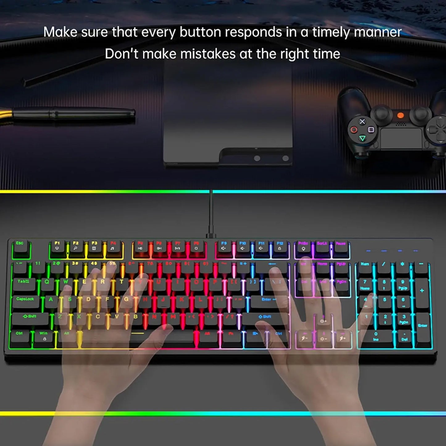 Gaming Mechanical Keyboard, Type-c Wired Keyboard/Blue Switch, Durable Abs Keycaps/104-Key/21 RGB Modes, LED Backlit