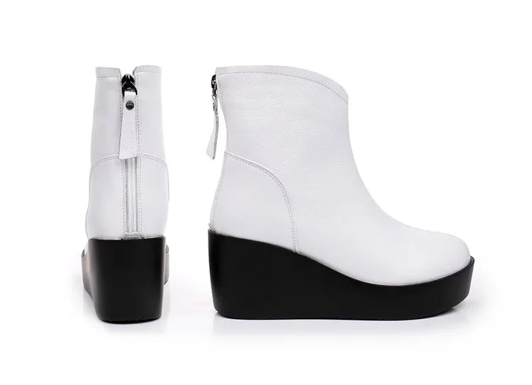 GKTINOO 2026 New Autumn Winter Women Shoes Woman Genuine Leather Wedges Snow Boots Height Increasing Short Women Boots Platform